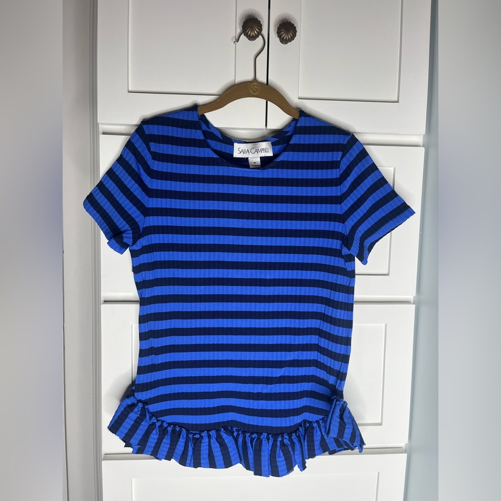 NWT Sara Campbell Blue Striped Top | Size Medium